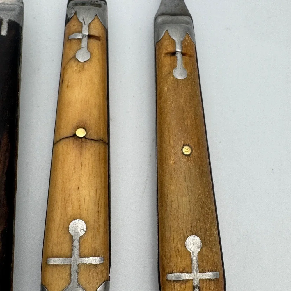 Antique Farmhouse Forks Set 3 Late 19th Century Primitive Wood Bone Handle 7.5in